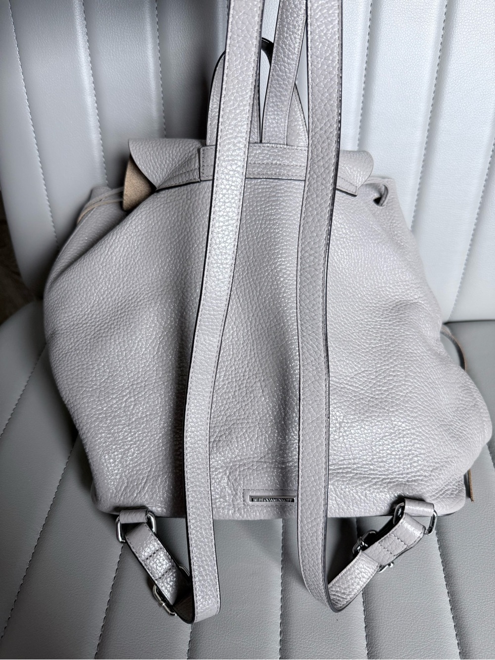 Rebecca Minkoff Gray Pebbled Genuine Leather Drawstring Backpack Purse - Picture 9 of 9